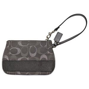 COACH Signature Legacy Striped Wristlet Grey Silver Jacquard Logo Wallet Clutch